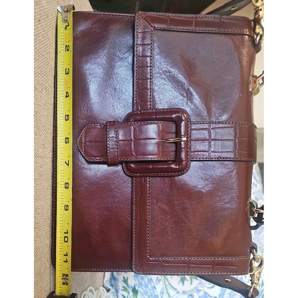 Brahmin Francine Satchel Handbag Purse Brown Leather Buckle Shoulder Strap - Picture 11 of 14